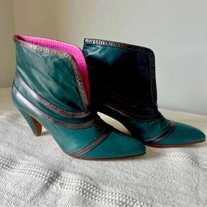 Perugia Teal & Metallic Leather Ankle Boots – Elphaba / Wicked Inspired